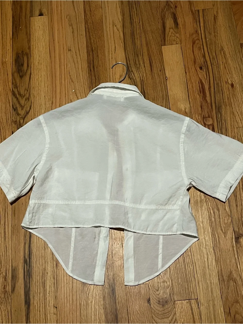 ZARA Girls 9-10 White Cropped Button Up Shirt Modal Short Sleeve